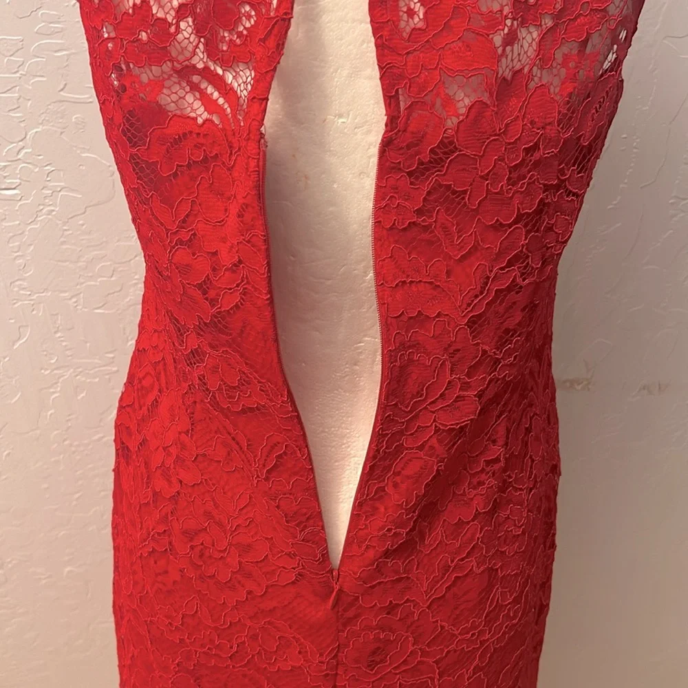 Adrianna Papell Illusions Lace Red Sheath Dress